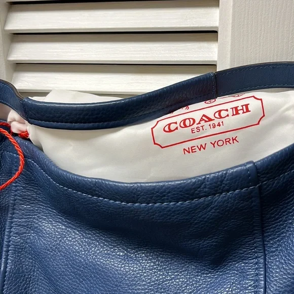 Coach Blue Leather Shoulder Crossbody Large Bag With Dust Bag Pre-Loved - Picture 4 of 12